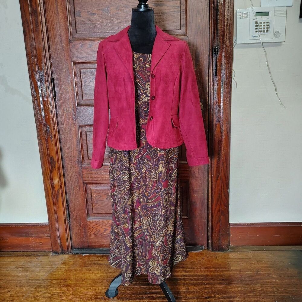 Soft Goth Corp Core VTG Burgundy Paisley 2pc Dress/Jacket Outfit/T700